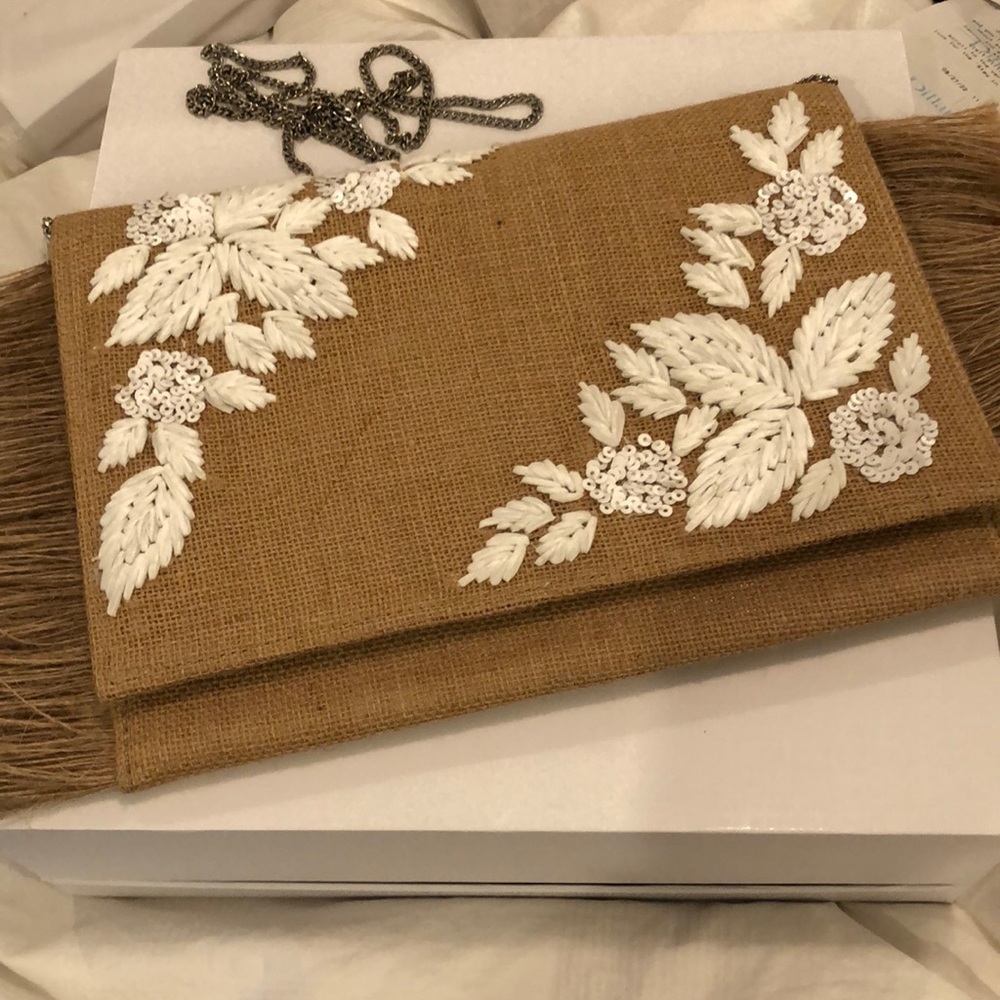 ROLLER RABBIT FLORAL CANVAS STRAW CLUTCH NWT